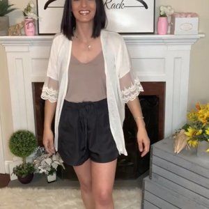 Knit open cardigan with pretty lace sleeve